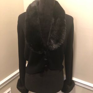 Donna Morgan fur-collared and cuffed cardigan